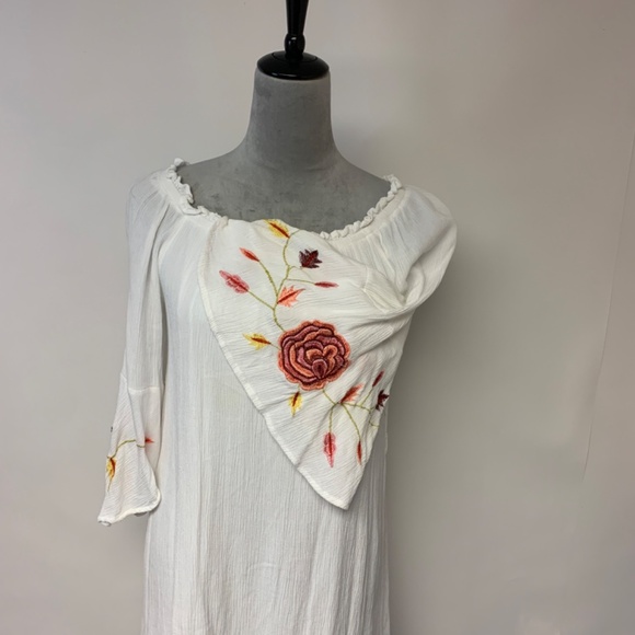 Speed Control New York Dress SZ L White Shift Embroidered Feminine Fairy Crinkle - Picture 2 of 9